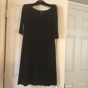 Eileen Fisher washable black silk knit 3/4 sleeve classic LBD size S